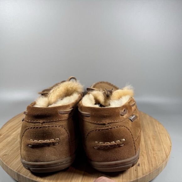 S LL Bean Wicked Good Men Sz 12 M Brown Moccasins Sheepskin Suede Shearling - Picture 4 of 7